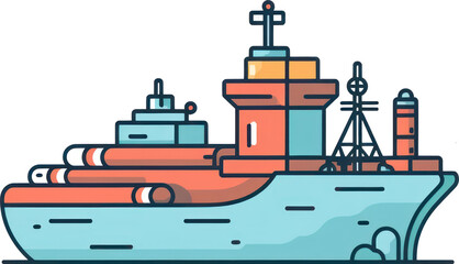 Obraz premium Flat design icon of a cargo ship with a transparent background. Generative AI.