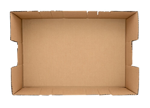Opened empty cardboard box isolated top view