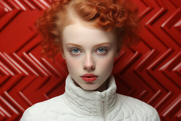 Generative ai studio portrait of albino and ginger beautiful woman on colour background - obrazy, fototapety, plakaty