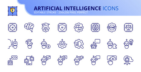 Simple set of outline icons about artificial intelligence