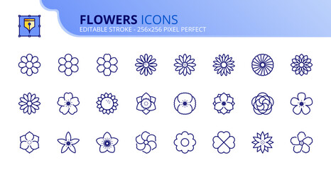 Simple set of outline icons about flowers - obrazy, fototapety, plakaty