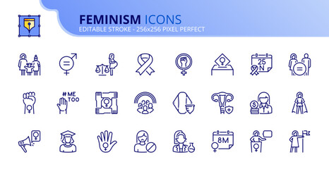 Simple set of outline icons  about feminism.