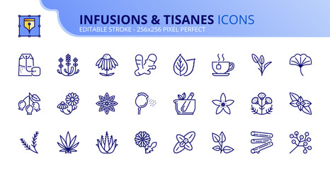 Simple set of outline icons about infusions and tisanes. - 631034750