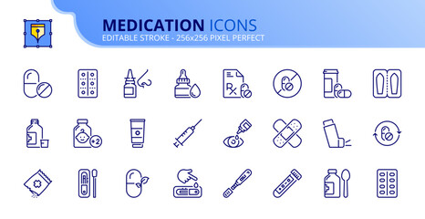 Simple set of outline icons about medication