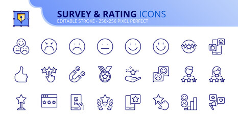 Simple set of outline icons survey and rating