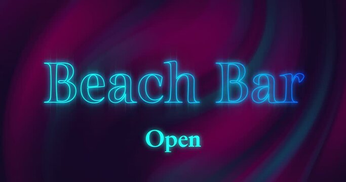 Animation of illuminated beach bar open text over abstract moving patterns