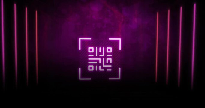 Animation of illuminated barcode with lines against abstract background