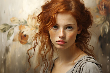 Fototapeta premium Generative ai studio portrait of albino and ginger beautiful woman on colour background