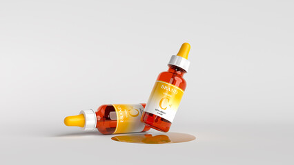 3d render of vitamin C bottles on white background. The concept of anti-aging face.