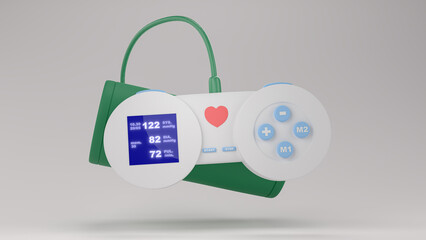 3d render. Blood pressure monitor in the form of a game joystick for children. SHOTLISThealth.