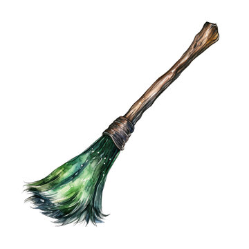 Watercolor Halloween Witch Broomstick (AI Generated)