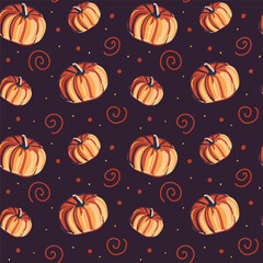 Pumpkins seamless pattern. Violet background. Cozy autumn background. Vector. Perfect for creating autumn-themed designs, suitable for various projects like textiles, paper crafts, and more