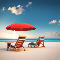 Sea beach chairs and umbrella background