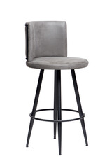 Modern grey nubuck bar stool with black metal legs, isolated on white