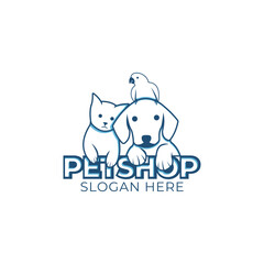 Dog, cat and bird logo in minimalist style, perfect for pet grooming business and pet shop.