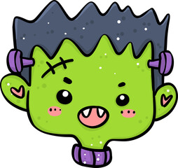 Cute Playful Halloween green dead man Costume Kid Doodle. Adorable Spooky Character outline.