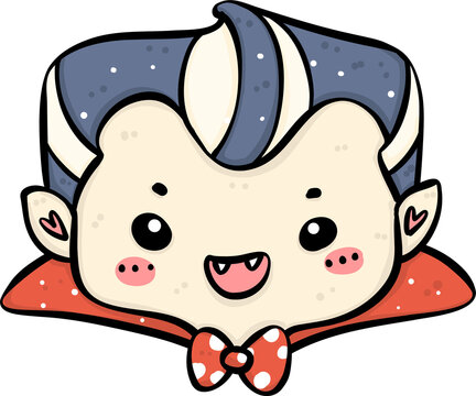 Cute Playful Halloween Dracular Costume Kid Doodle. Adorable Spooky Character outline.