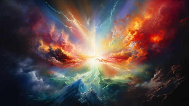 "In the beginning God created the heavens and the earth" Genesis 1:1. Colorful space scene