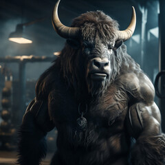 Naklejka premium Buffalo Beast Mode: The Fit and Mighty Gym-Ready Bison