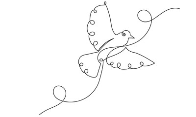 One continuous line Hand drawing flying bird minimalism style vector. illustration white background for decorative elements.
