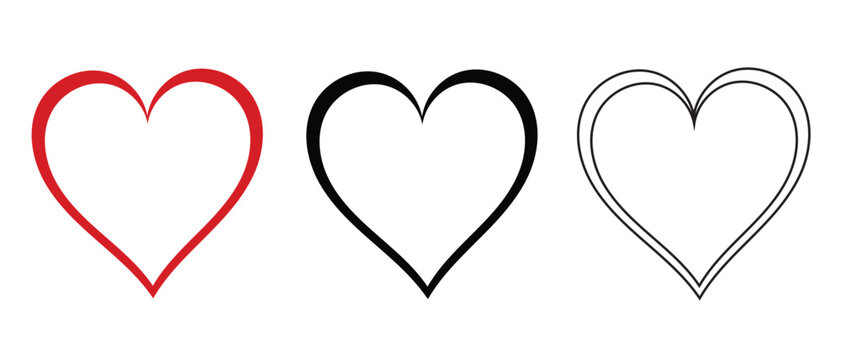 Vector Outline Hearts Symbols Isolated on White Background Collection of Love Heart Symbol Icons in red black and white colors Love Illustration Set with Solid and Outline Vector Hearts. Vector Hearts