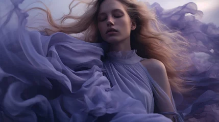 Art of Elegance, Sophisticated Couture Displayed in a Liminal Lavender Space under Dramatic Light, generative ai.  © Phanida