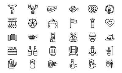 Oktoberfest festival icons set with flat outline vector illustration. - obrazy, fototapety, plakaty