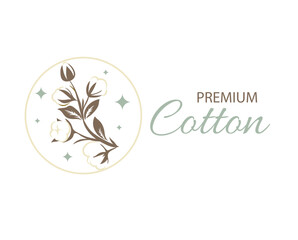 Cotton plant logo and branch. organic product vector and textile industry plant emblem or logo clothes label organic plant