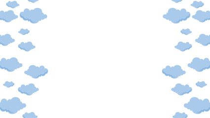 Vector flat style blue clouds frame template design. Flat design of isolated puffy clouds Isolated for white background. Natural Clouds Landscape as Frame Template. Card or Banner Empty Template.