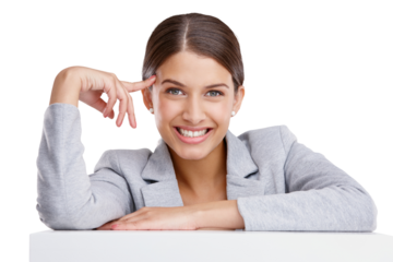 Smile, relax and portrait of business woman on png for thinking, happy and idea. Professional, creative and happiness with face of female employee isolated on transparent background for pride