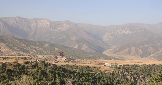 The mountainous border region of Zaamin in Uzbekistan. The mountains form a natural border with Tajikistan in Central Asia.