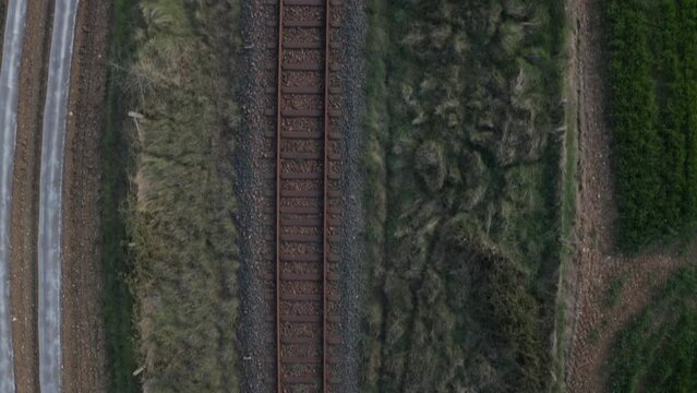 Aerial drone point of view of the old abandoned railway between Chinon and Loudun