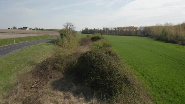 Aerial drone point of view of the old abandoned railway between Chinon and Loudun