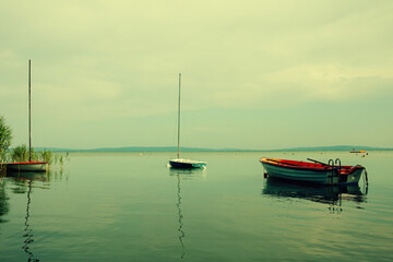 Fototapeta premium Sailboats at the Lake Balaton in the evening.Summer season.
