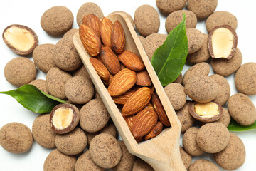 Tasty and sweet food - almonds in chocolate