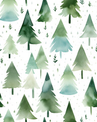 Obraz premium Watercolol seamless pattern with Christmas tree 