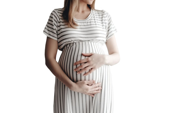 Transparent pregnant girl holds her hands on her stomach, a woman has bloating and flatulence. Gas formation in the intestines in pregnant, improper functioning of the gastrin. Transparent Background