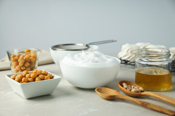 Aquafaba, concept of vegan food and cuisine