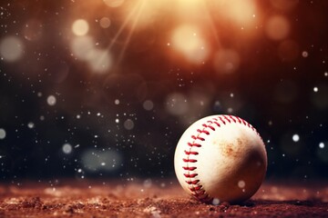 Ball from baseball lying on the dusty ground. Marketing concept.