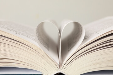 Heart from book pages on white background, close up
