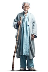 The Tall Elderly Man with a Long Cane and a Walking Stick Fictional Character Created By Generative AI.