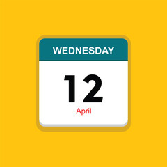 april 12 wednesday icon with yellow background, calender icon