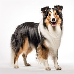 Cute full body collie on white background