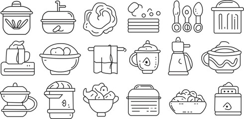 Cooking line icons set. Set of cooking icons outline style. Set of kitchen icons. Vector illustration