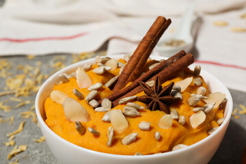 Fall season food concept - tasty pumpkin porridge