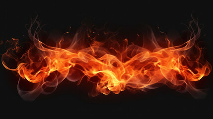 Fototapeta premium translucent fire flames and sparks with horizontal repetition on black isolated background