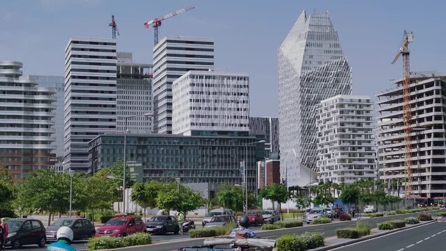 view of Casa Finance City buildings CFC and traffic on a sunny day