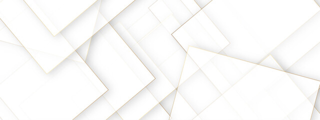 Abstract white background with square gold line shapes. 
