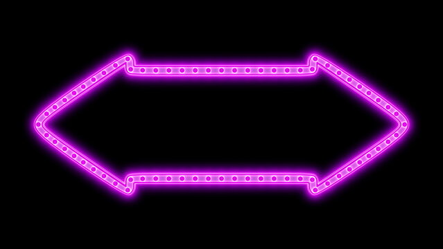 Retro pink arrow frame neon night lights glowing background. 3d render