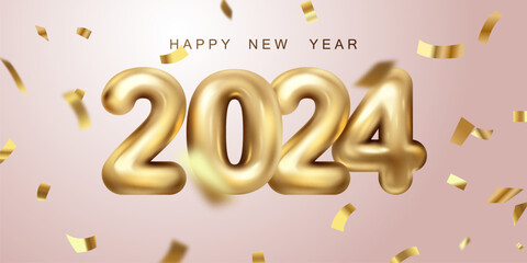 happy new year 2024 with golden 3d typography design template 2024 new year celebration concept for greeting card Badges and post templates